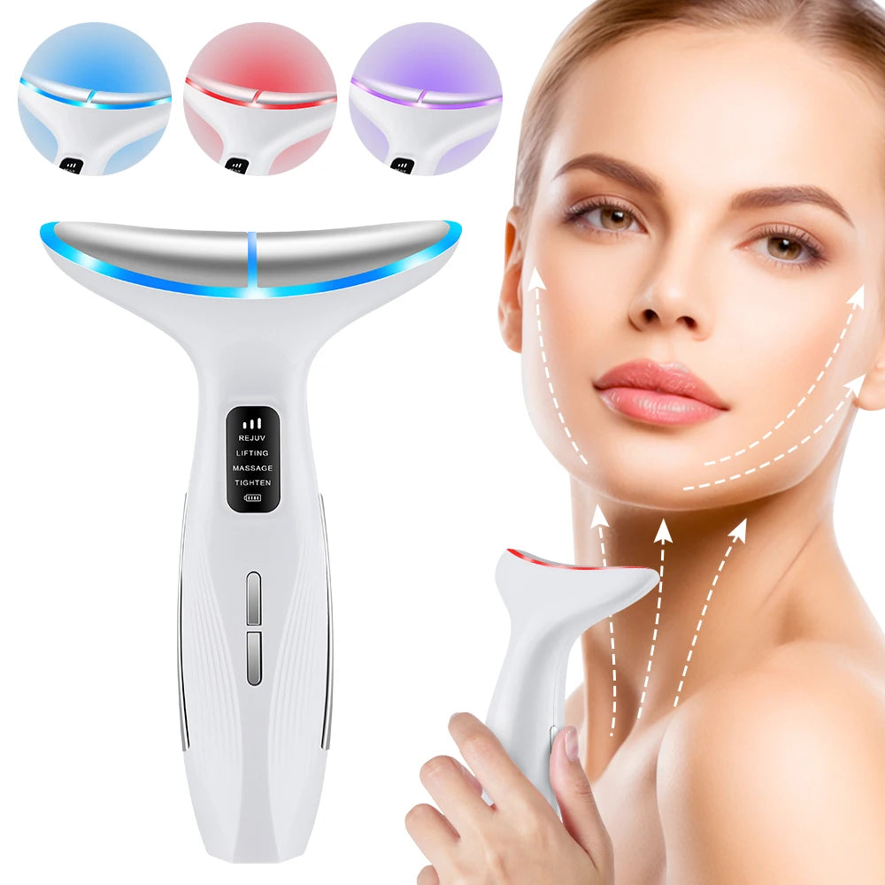 Neck & Face Beauty Device – EMS Vibration & LED Photon Therapy