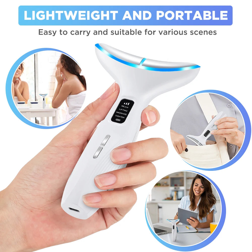 Neck & Face Beauty Device – EMS Vibration & LED Photon Therapy